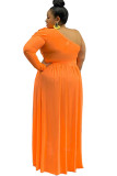 Orange Sexy Ma'am One Shoulder Collar Solid Plus Size