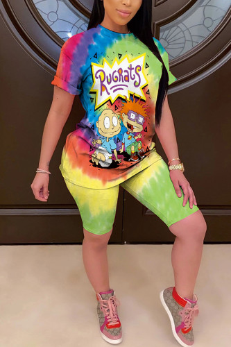 Green Fashion Casual adult Ma'am Print Character Two Piece Suits Straight Short Sleeve Two Pieces