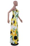 Red Casual adult Fashion Spaghetti Strap Sleeveless Slip Pencil Dress Ankle-Length Floral Prin