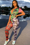 Sexy Camouflage-Jumpsuits mit kurzen Ärmeln und O-Ausschnitt