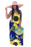 Yellow Casual adult Fashion Spaghetti Strap Sleeveless Slip Pencil Dress Ankle-Length Floral Prin