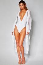 Weiße feste asymmetrische Mode sexy einteilige Badebekleidung