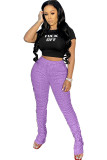 purple Fashion Sexy adult Ma'am Letter Two Piece Suits pencil Short Sleeve Two Pieces