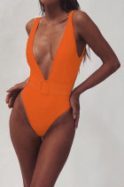 Orange Solid Asymmetriskt Mode Sexiga OnePiece Badkläder