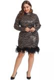 Apricot Fashion adult Sexy O Neck Zippered Patchwork Sequin Leopard Print Feathers