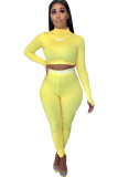 Yellow Fashion Sexy adult Ma'am Letter Print Two Piece Suits pencil Long Sleeve Two Pieces