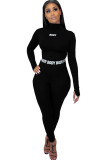 Black Fashion Sexy adult Ma'am Letter Print Two Piece Suits pencil Long Sleeve Two Pieces