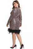 Black Fashion adult Sexy O Neck Zippered Patchwork Sequin Leopard Print Feathers