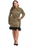 Apricot Fashion adult Sexy O Neck Zippered Patchwork Sequin Leopard Print Feathers
