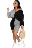 Black Fashion Sexy adult Patchwork Solid asymmetrical Two Piece Suits pencil Long Sleeve Two Pieces