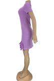 Фиолетовое модное сексуальное взрослое светло-зеленое фиолетовое платье-карандаш с короткими рукавами и круглым вырезом, мини-платье с бантом в стиле пэчворк, однотонное асимметричное платье с вырезами