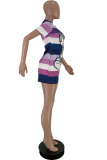 purple Sexy Fashion Cap Sleeve Short Sleeves O neck Step Skirt Mini Print Sequin Patchwork