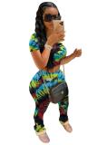 Multi-color Fashion Sexy adult Patchwork Print Tie Dye Two Piece Suits Straight Short Sleeve Two Pieces