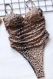 Leopardtryck Nylontryck Patchwork Sexiga badkläder i ett stycke
