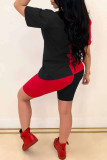 Red and black Fashion Sexy adult Ma'am Letter Patchwork Print Two Piece Suits pencil Short Sleeve Two Pieces