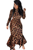 Камуфляжная сексуальная водолазка с короткими рукавами и длинными рукавами, ступенчатая юбка длиной до пола, камуфляжная с леопардовым принтом