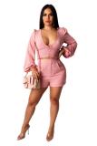 Pink Fashion Sexy adult Patchwork Solid Two Piece Suits Straight Long Sleeve Two Pieces