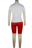赤いニットファッションセクシーな大人の奥様パッチワークプリントキャラクター包帯ツーピーススーツストレート半袖ツーピース