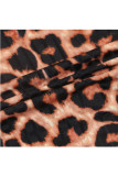 Leopardtryck Sexig Kepsärm Långärmad Turtleneck Step Kjol Golvlång kamouflage Leopardtryck