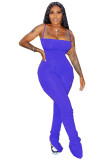 Blue Fashion Sexy Patchwork Solid Split Sleeveless Slip Jumpsuits