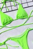 Fluorescerande grön nylon crop top Solid tvådelad kostym bandage Patchwork rygglös Mode vuxen Sexig Bikinis Set