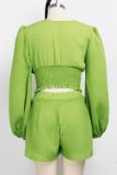 Grönt mode Sexigt lapptäcke för vuxna, solid tvådelad kostym Rak långärmad tvådelad