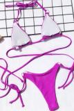 lila nylon crop top Solid tvådelad kostym bandage Patchwork rygglös Mode vuxen Sexig Bikinis Set