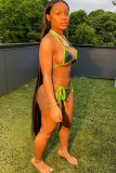 Fluorescent green Patchwork Solid Two Piece Suits Fashion Sexy adult Ma'am Swimwears