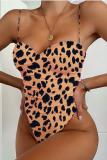 Leopardtryck Nylontryck Patchwork Sexiga badkläder i ett stycke