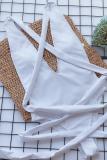 Costume da bagno intero sexy patchwork solido con fascia in nylon bianco