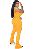 Yellow Fashion Sexy Patchwork Solid Split Sleeveless Slip Jumpsuits