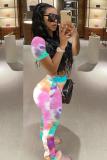 Multi-color Fashion Sexy adult Patchwork Print Tie Dye Two Piece Suits Straight Short Sleeve Two Pieces