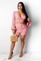 Pink Fashion Sexy adult Patchwork Solid Two Piece Suits Straight Long Sleeve Two Pieces