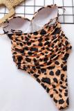 Roupa de banho sexy com estampa de leopardo e retalhos de nylon