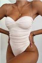 Sexy einteilige Badebekleidung im Patchwork-Stil mit weißem Nylon-Print