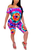 Green Fashion adult OL Patchwork Print Tie Dye Two Piece Suits pencil Short Sleeve Two Pieces