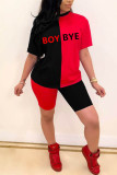 Красно-черный модный сексуальный костюм для взрослых с надписью «Ma'am» в стиле пэчворк, костюм из двух предметов, костюм-карандаш с короткими рукавами из двух предметов