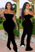 Black Fashion Sexy Patchwork Solid Split Sleeveless Slip Jumpsuits