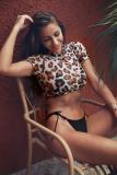Leopardenmuster Nylon-Patchwork-Verband Print Leopard Ein dreiteiliges Crop-Top Fashion Sexy Bikini-Set für Erwachsene