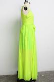 Yellow Fashion Sexy adult White Yellow Fluorescent green Light Blue rose red Light Green purple Tank Sleeveless V Neck Swagger Floor-Length Patchwork bandage Solid split Dresses
