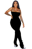 Black Fashion Sexy Patchwork Solid Split Sleeveless Slip Jumpsuits