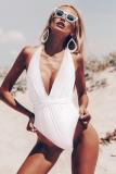 rose red Nylon bandage Solid Patchwork Sexy One-Piece Swimwear