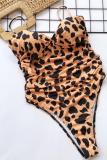 Costume da bagno intero sexy patchwork in nylon con stampa leopardata