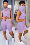 violet tricot Mode Sexy adulte Ma'am Patchwork Solide Deux Pièces Costumes Droite Sans Manches Deux Pièces