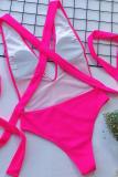 rosaroter Nylon-Verband, solide Patchwork-Sexy-Einteiler-Badebekleidung