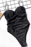 Black Nylon Print Patchwork Sexy One-Piece Swimwear