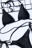 Haut court en nylon noir solide deux pièces costumes bandage Patchwork dos nu mode adulte Sexy Bikinis ensemble