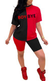 Красно-черный модный сексуальный костюм для взрослых с надписью «Ma'am» в стиле пэчворк, костюм из двух предметов, костюм-карандаш с короткими рукавами из двух предметов