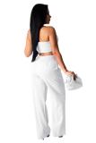 White Fashion Sexy adult Patchwork Solid Two Piece Suits Straight Sleeveless Two Pieces