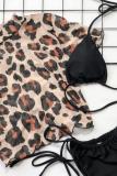 Fasciatura in nylon con stampa leopardata Stampa leopardo Un top corto in tre pezzi Set di bikini per adulti sexy alla moda